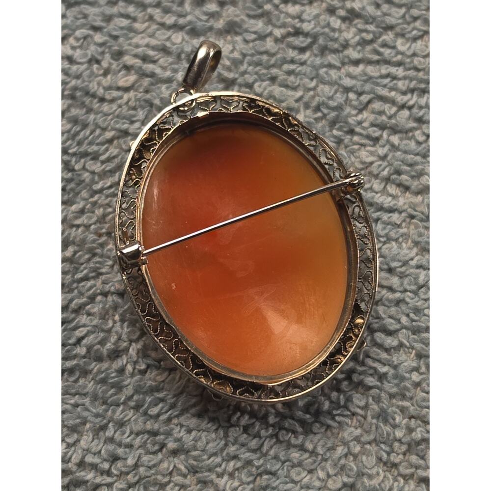 Vintage Hand Carved Shell Cameo Brooch Pendant Filigree Convertible Pin 2 - Picture 5 of 5